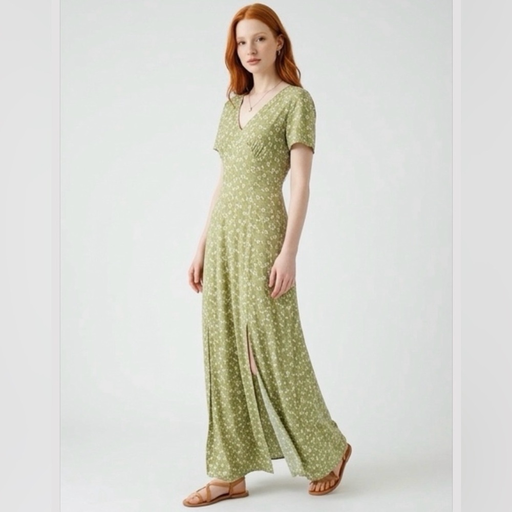 Nasty Gal Collection Olive Green Floral Maxi  Dress — Size US 4